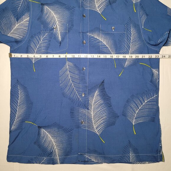 Tommy Bahama Silk Button Up Blue Palm Leaf Print Camp Shirt Mens Size Large - Picture 4 of 11